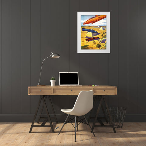 Spaceships in Ancient Egypt White Modern Wood Framed Art Print by Retrosci-fi