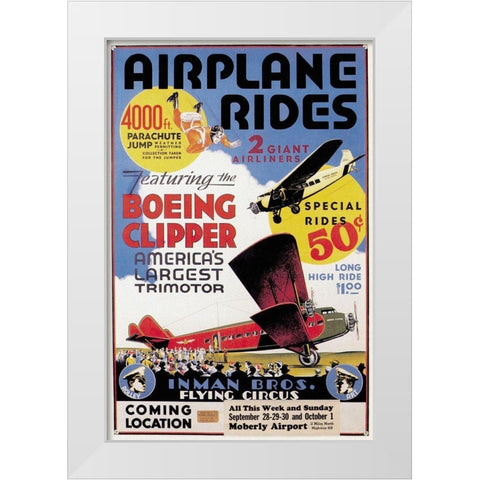 Airplane Rides: Inman Bros. Flying Circus White Modern Wood Framed Art Print by Unknown