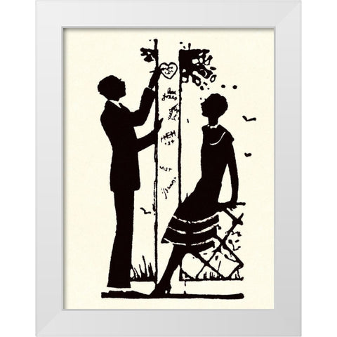 Suitor Pulls a Heart From a Trellis White Modern Wood Framed Art Print by Parrish, Maxfield