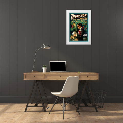Magicians: Thurston the Great Magician: Do the Spirits Come Back? White Modern Wood Framed Art Print by Strobridge
