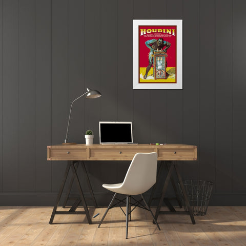 Magicians: Houdini White Modern Wood Framed Art Print by Strobridge