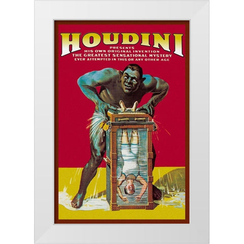 Magicians: Houdini White Modern Wood Framed Art Print by Strobridge