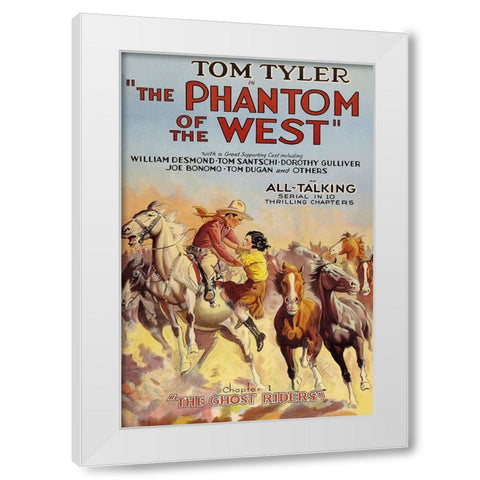 Vintage Westerns: Phantom of the West - Ghost Riders White Modern Wood Framed Art Print by Unknown