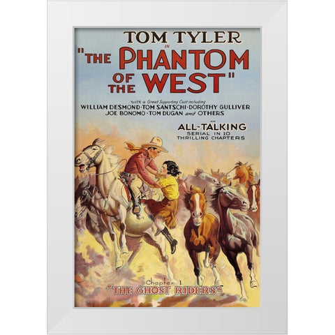 Vintage Westerns: Phantom of the West - Ghost Riders White Modern Wood Framed Art Print by Unknown