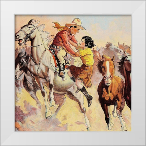 Vintage Westerns: Phantom of the West - Ghost Riders - Detail White Modern Wood Framed Art Print by Unknown