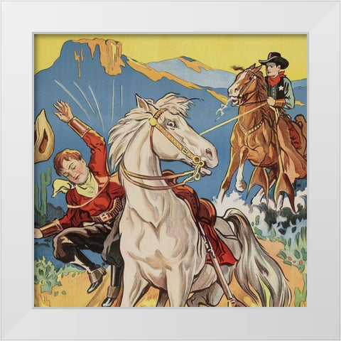 Vintage Westerns: Vanishing men - Detail White Modern Wood Framed Art Print by Unknown