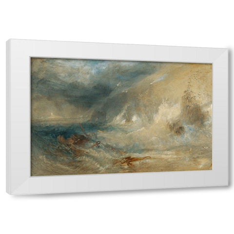 Long Ships Lighthouse, Lands End White Modern Wood Framed Art Print by Turner, Joseph Mallord William