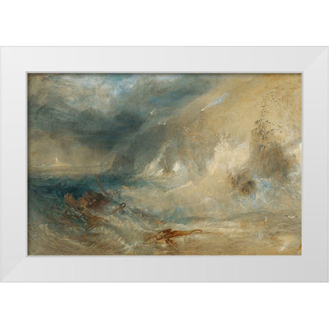 Long Ships Lighthouse, Lands End White Modern Wood Framed Art Print by Turner, Joseph Mallord William