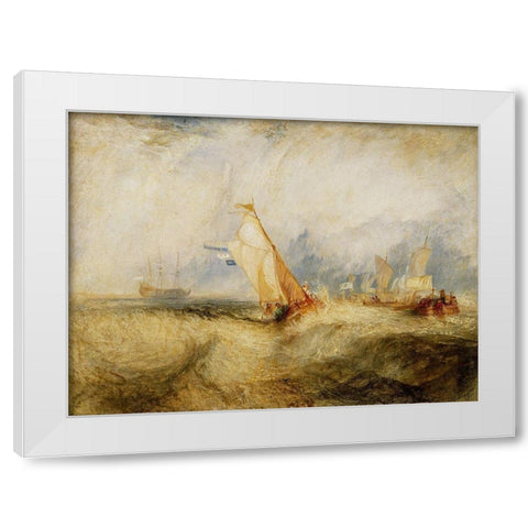Van Tromp, going about to please his Masters, Ships a Sea, getting a Good Wetting, White Modern Wood Framed Art Print by Turner, Joseph Mallord William
