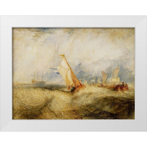 Van Tromp, going about to please his Masters, Ships a Sea, getting a Good Wetting, White Modern Wood Framed Art Print by Turner, Joseph Mallord William