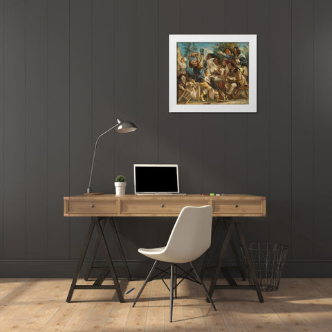 A Merry Company White Modern Wood Framed Art Print by Jordaens, Jacob