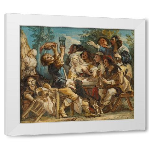 A Merry Company White Modern Wood Framed Art Print by Jordaens, Jacob