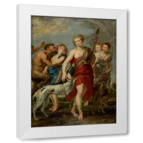 Diana and Her Nymphs on the Hunt White Modern Wood Framed Art Print by Rubens, Peter Paul
