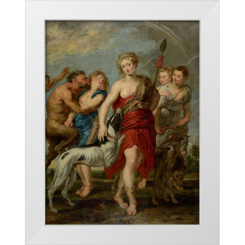Diana and Her Nymphs on the Hunt White Modern Wood Framed Art Print by Rubens, Peter Paul