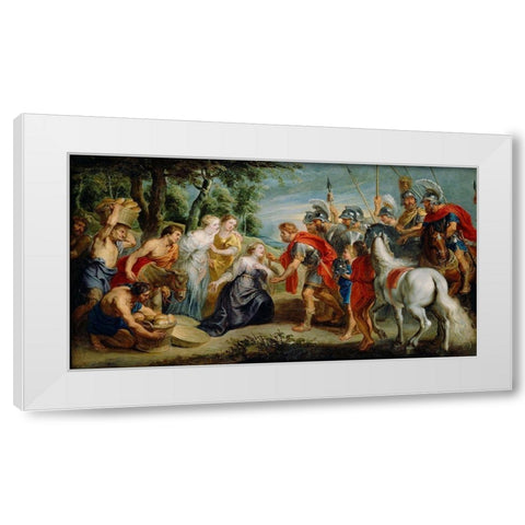 David Meeting Abigail White Modern Wood Framed Art Print by Rubens, Peter Paul