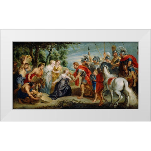 David Meeting Abigail White Modern Wood Framed Art Print by Rubens, Peter Paul