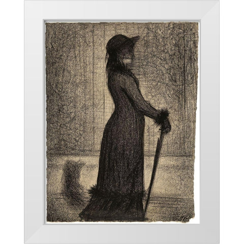 Une elegante (Woman Strolling) White Modern Wood Framed Art Print by Seurat, Georges