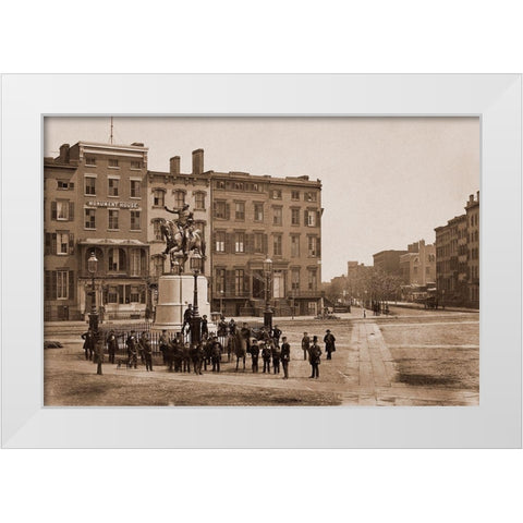 14th Street with Union Square and Washington Monument, about 1855 White Modern Wood Framed Art Print by Holmes, Silas A.