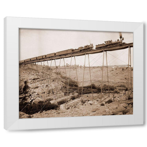 Dale Creek Bridge, Wyoming, Union Pacific Railway, 1885 White Modern Wood Framed Art Print by Jackson, William Henry