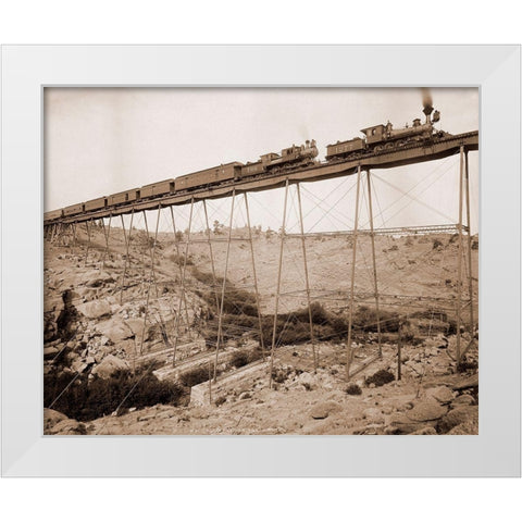 Dale Creek Bridge, Wyoming, Union Pacific Railway, 1885 White Modern Wood Framed Art Print by Jackson, William Henry