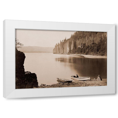 Cape Horn, Columbia River, Oregon, 1867 White Modern Wood Framed Art Print by Watkins, Carleton