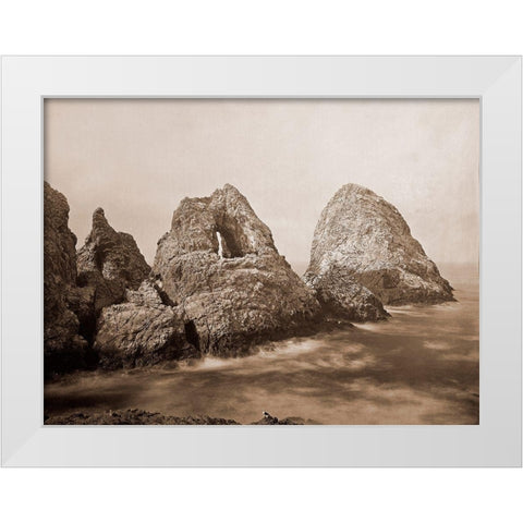 Sugarloaf Islands at Fishermans Bay, Farallon Islands, San Francisco, California, 1869 White Modern Wood Framed Art Print by Watkins, Carleton