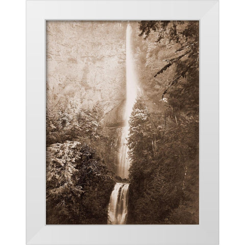 Multnomah Falls, Columbia River, Oregon, 2500 feet., 1867 White Modern Wood Framed Art Print by Watkins, Carleton