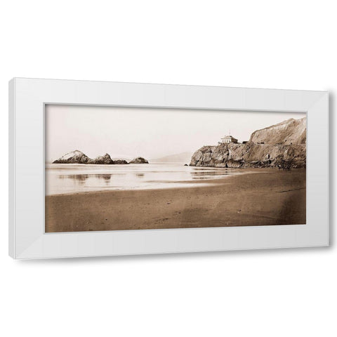 The Cliff House from the Beach, San Francisco, California, 1868-1870 White Modern Wood Framed Art Print by Watkins, Carleton