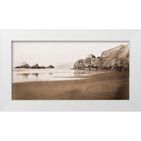 The Cliff House from the Beach, San Francisco, California, 1868-1870 White Modern Wood Framed Art Print by Watkins, Carleton