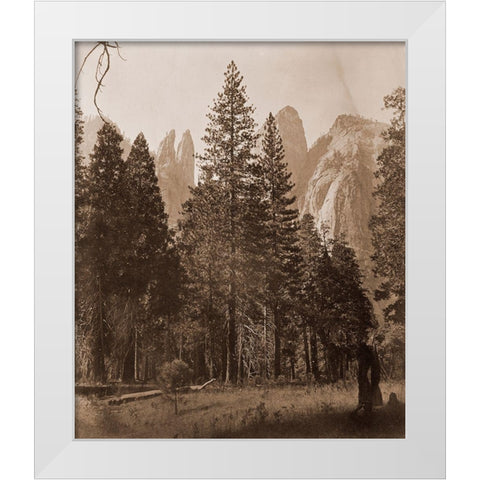 Cathedral Spires - Yosemite, California, 1861 White Modern Wood Framed Art Print by Watkins, Carleton
