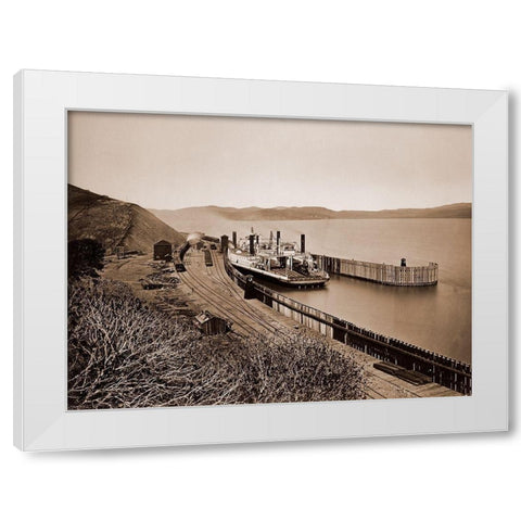 The Ferryboat Solano, Port Costa, California, after 1879 White Modern Wood Framed Art Print by Watkins, Carleton