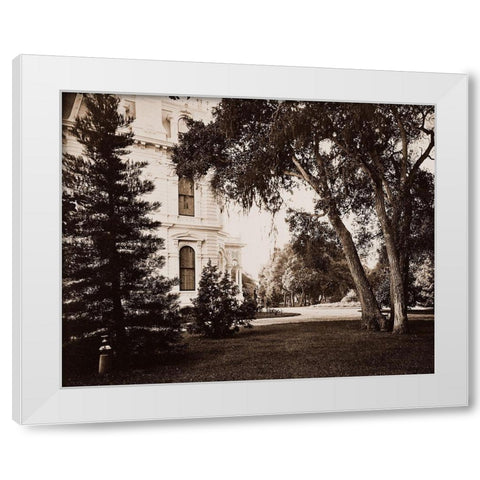 Thurlow Lodge, Menlo Park, California - Lawn and House, 1874 White Modern Wood Framed Art Print by Watkins, Carleton