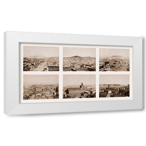 Six-part Panorama of San Francisco, 1855-1856 White Modern Wood Framed Art Print by Watkins, Carleton