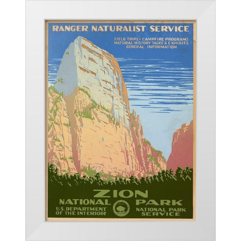Zion National Park, ca. 1938 White Modern Wood Framed Art Print by Ranger Naturalist Service