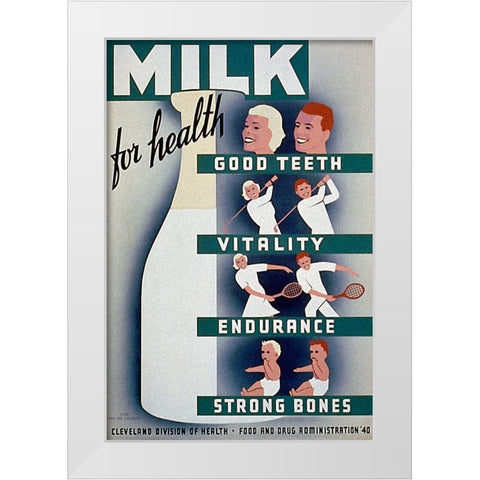 Milk - for health, good teeth, vitality, endurance, strong bones White Modern Wood Framed Art Print by WPA