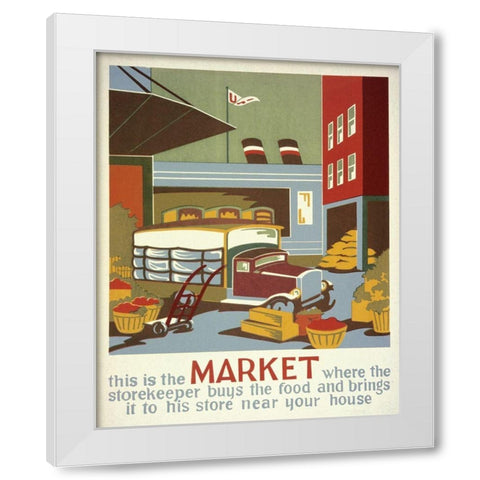 This is the market where the storekeeper buys the food White Modern Wood Framed Art Print by WPA
