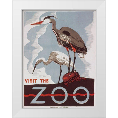 Visit the zoo - Herons White Modern Wood Framed Art Print by WPA