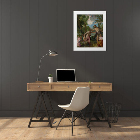 The Baptism of Christ White Modern Wood Framed Art Print by Veronese, Paolo