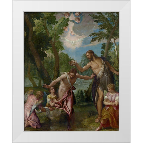 The Baptism of Christ White Modern Wood Framed Art Print by Veronese, Paolo