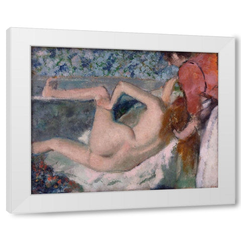 After the Bath White Modern Wood Framed Art Print by Degas, Edgar