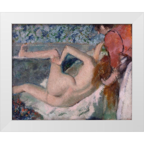 After the Bath White Modern Wood Framed Art Print by Degas, Edgar