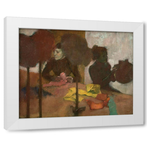 The Milliners White Modern Wood Framed Art Print by Degas, Edgar