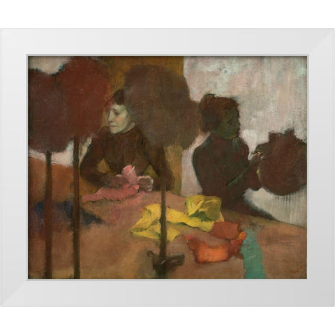 The Milliners White Modern Wood Framed Art Print by Degas, Edgar