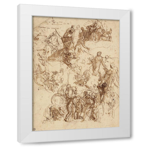 Sheet of Studies for The Martyrdom of Saint George White Modern Wood Framed Art Print by Veronese, Paolo