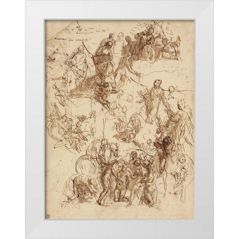 Sheet of Studies for The Martyrdom of Saint George White Modern Wood Framed Art Print by Veronese, Paolo