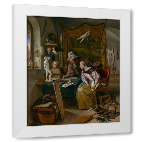 The Drawing Lesson White Modern Wood Framed Art Print by Steen, Jan