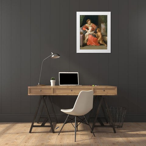 Virgin and Child with Saint John the Baptist White Modern Wood Framed Art Print by Reni, Guido