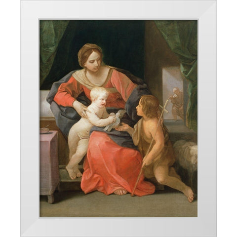 Virgin and Child with Saint John the Baptist White Modern Wood Framed Art Print by Reni, Guido
