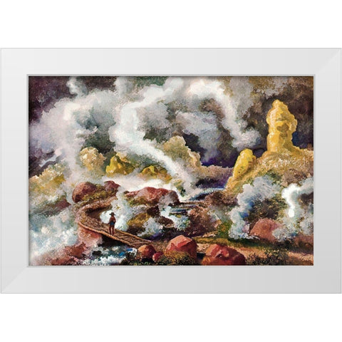 Krater des Vulkan Papandajan Schwefelfelsen und kochende Quellen White Modern Wood Framed Art Print by Haeckel, Ernst