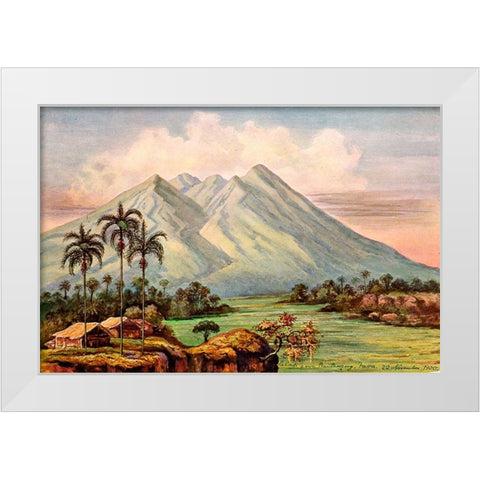 Der Vulkan Salak bei Buitenzorg White Modern Wood Framed Art Print by Haeckel, Ernst